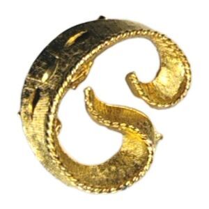 Vintage Mamselle Letter G Monogram Initial Pin Brooch Brushed Gold Tone